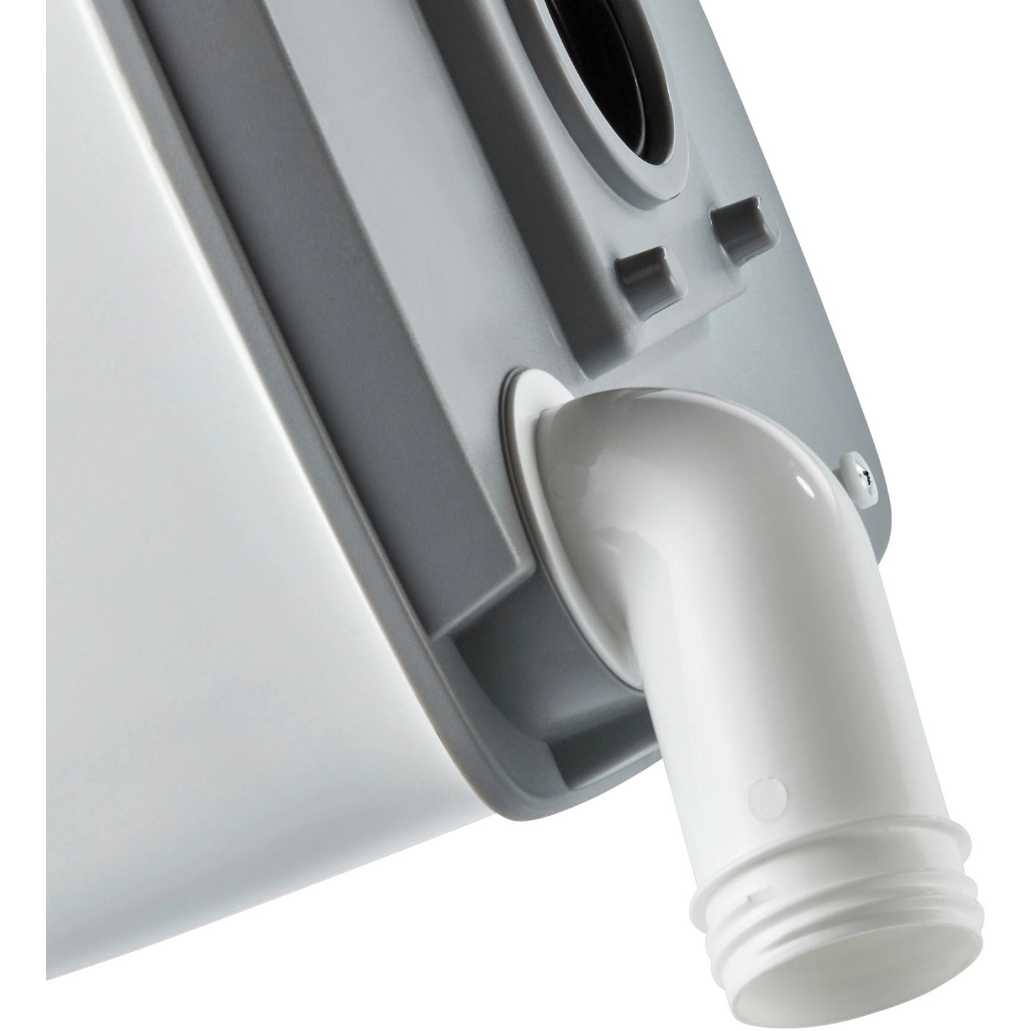 Detailaufnahme der Enders Campingtoilette Mobil WC Supreme, Abwasserrohr und Tankanschluss.