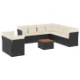 Schwarze vidaXL Garten-Sofagarnitur (11-tlg.) aus Polyrattan mit Kissen und Tisch.
