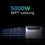 Anker SOLIX Solarbank E5000 Pro mit Solarmodulen, blauen Energieflusslinien. 5000W MPPT-Leistung für Balkonkraftwerk.