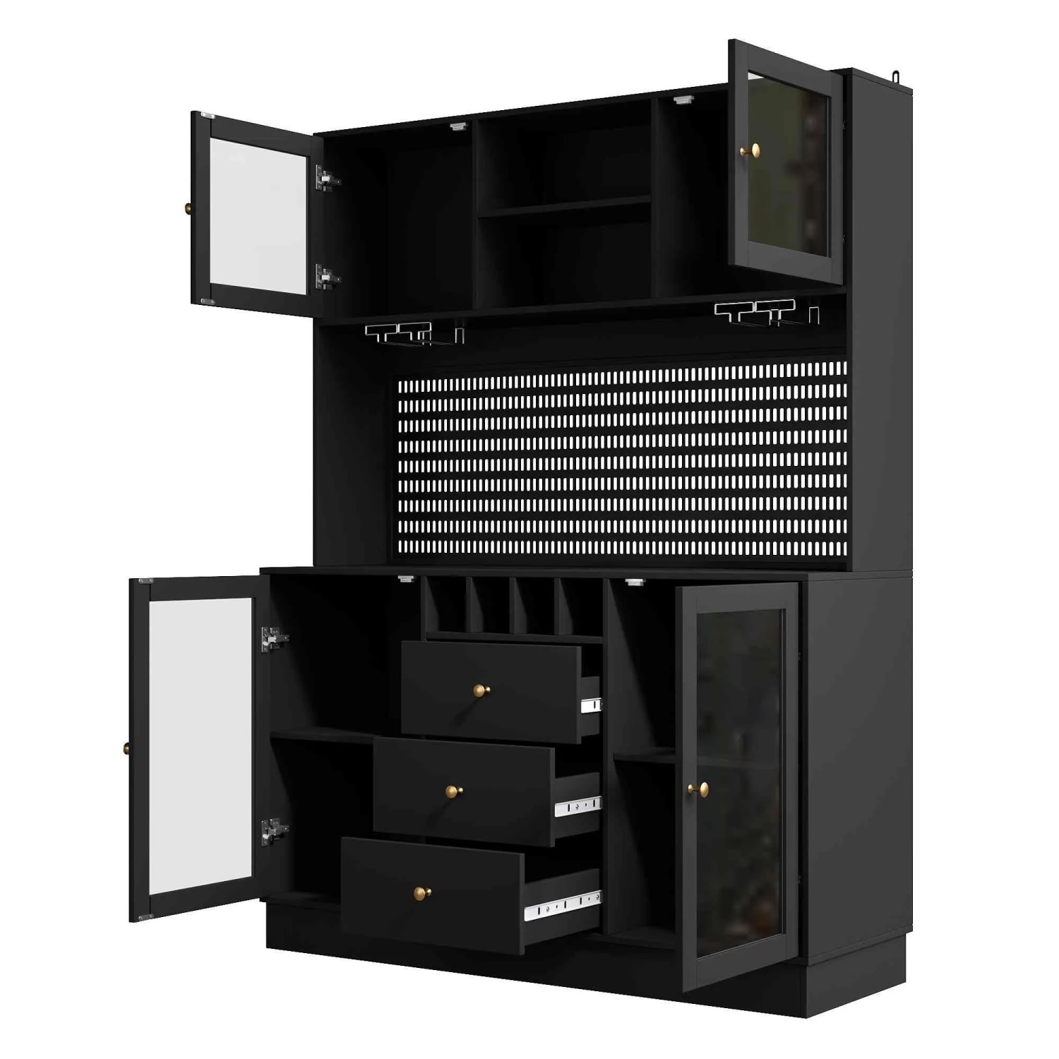 okwish Hochschrank mit LED Beleuchtung Wohnzimmer 140x40x185cm Schwarz