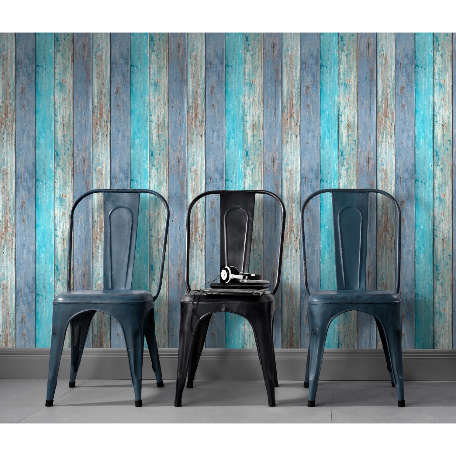 Erismann Vliestapete Imitations 2 Holz Blau FSC®, Holzwand-Optik mit blauen Farbtönen.