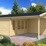 Alpholz Gartenhaus Freiburg-44 aus Holz mit Doppeltür und überdachtem Bereich.