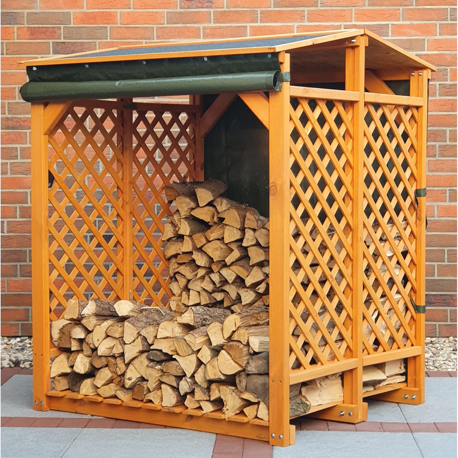Kaminholzlager 120 cm x 118 cm x 148 cm Honigbraun mit 2 Wetterschutz-Vorhä günstig online kaufen