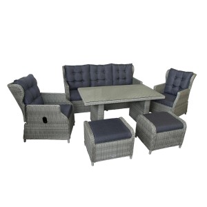 Green Spirit Garten Sitzgruppe Bilbao, braun-graues 6-teiliges Loungeset mit Tisch, Sesseln und Hockern.