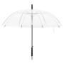 Transparenter Regenschirm aus POE, 100 cm Durchmesser, mit schwarzem Griff und Metallgestell.