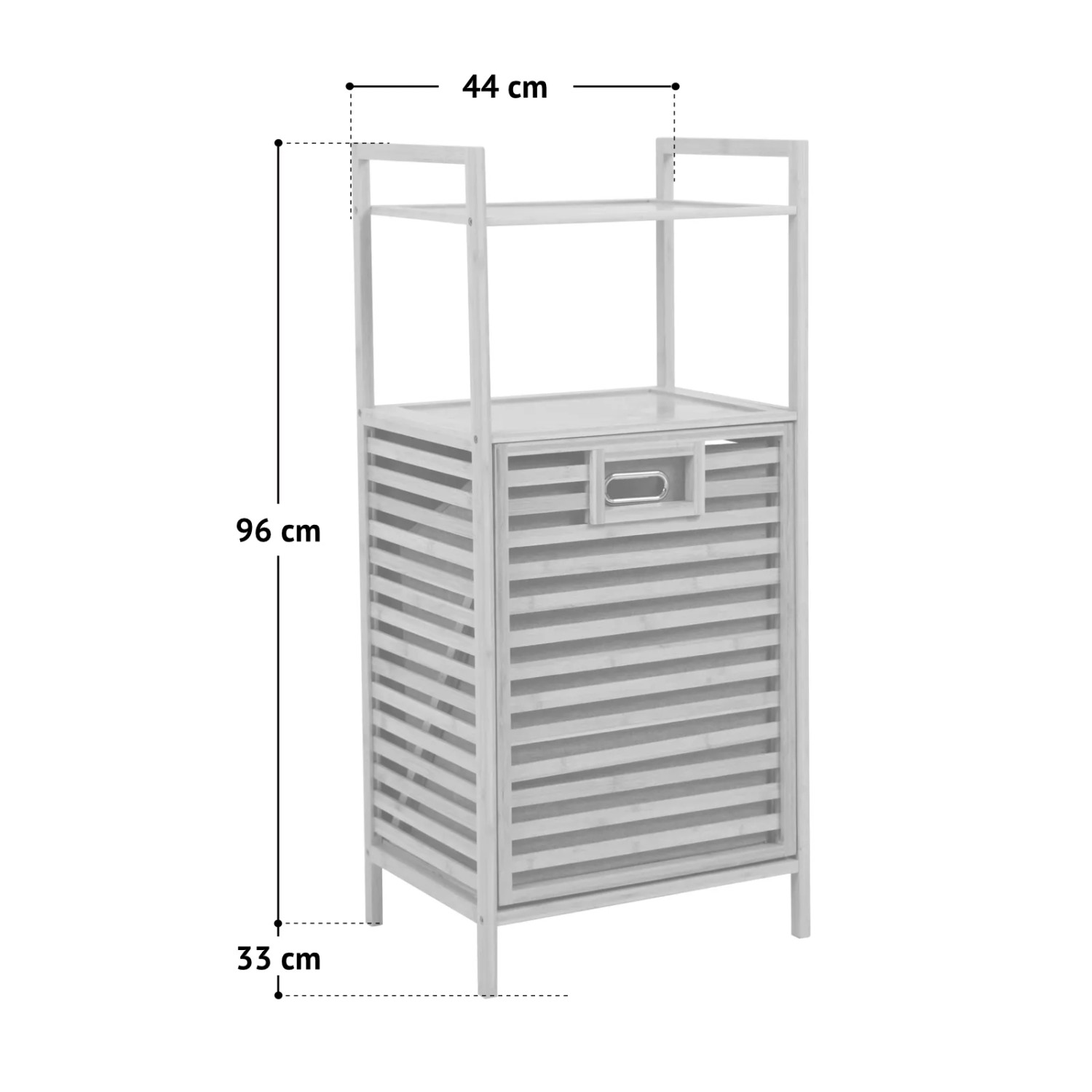 Svita Puvi 2in1 Badregal mit Wäschekorb aus Bambus, zwei Ablageflächen.