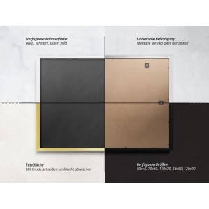 Tulup Wandkreidetafel als Dekoartikel: weiße, goldene, schwarze Rahmen, glatte Schreibfläche, Wandmontage.