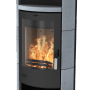 Fireplace Alicante Kaminofen mit Specksteinverkleidung, 8 kW, schwarz. Feuer sichtbar.
