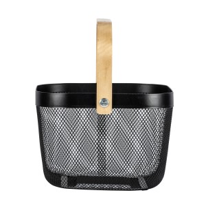 WENKO Badaufbewahrung Bambusa: Schwarzer Stahlkorb mit Bambusgriff für Badutensilien.