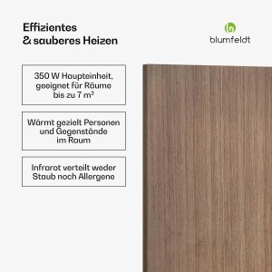 Blumfeldt Heat Square Infrarotheizung (350W) in dunkler Holzoptik für Wandmontage.