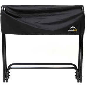 Schwarzes ShelterLogic Kaminholzregal 126x118cm mit Abdeckung für trockene Lagerung.