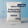 BigDean Luftentfeuchter Nachfüllpack Max-Edition, 8x 680g Granulat Beutel. Weißer Beutel, 21x15cm.
