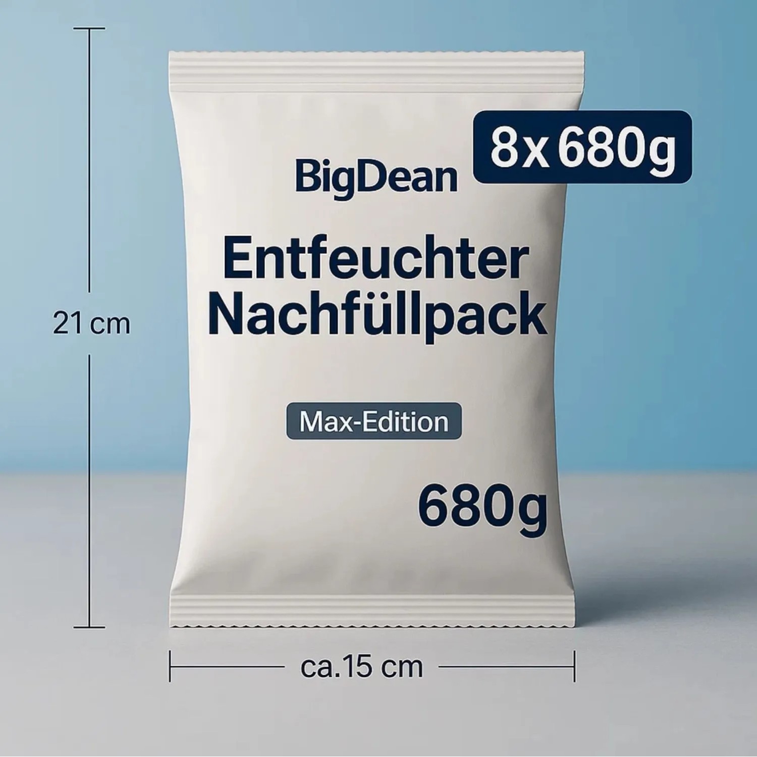 BigDean Luftentfeuchter Nachfüllpack Max-Edition, 8x 680g Granulat Beutel. Weißer Beutel, 21x15cm.