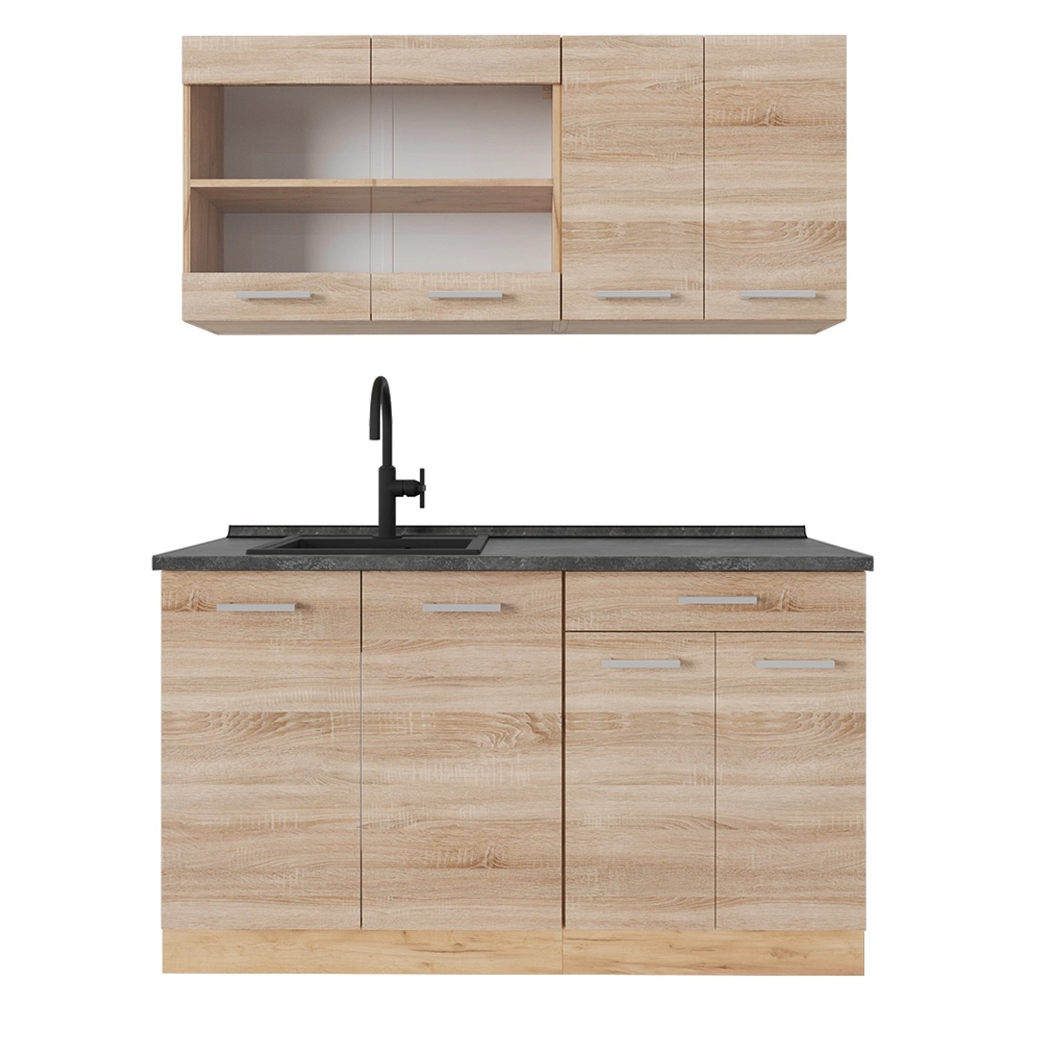 Vicco R-Line Single Küche Sonoma/Goldkraft Eiche 140 cm AP Anthrazit günstig online kaufen