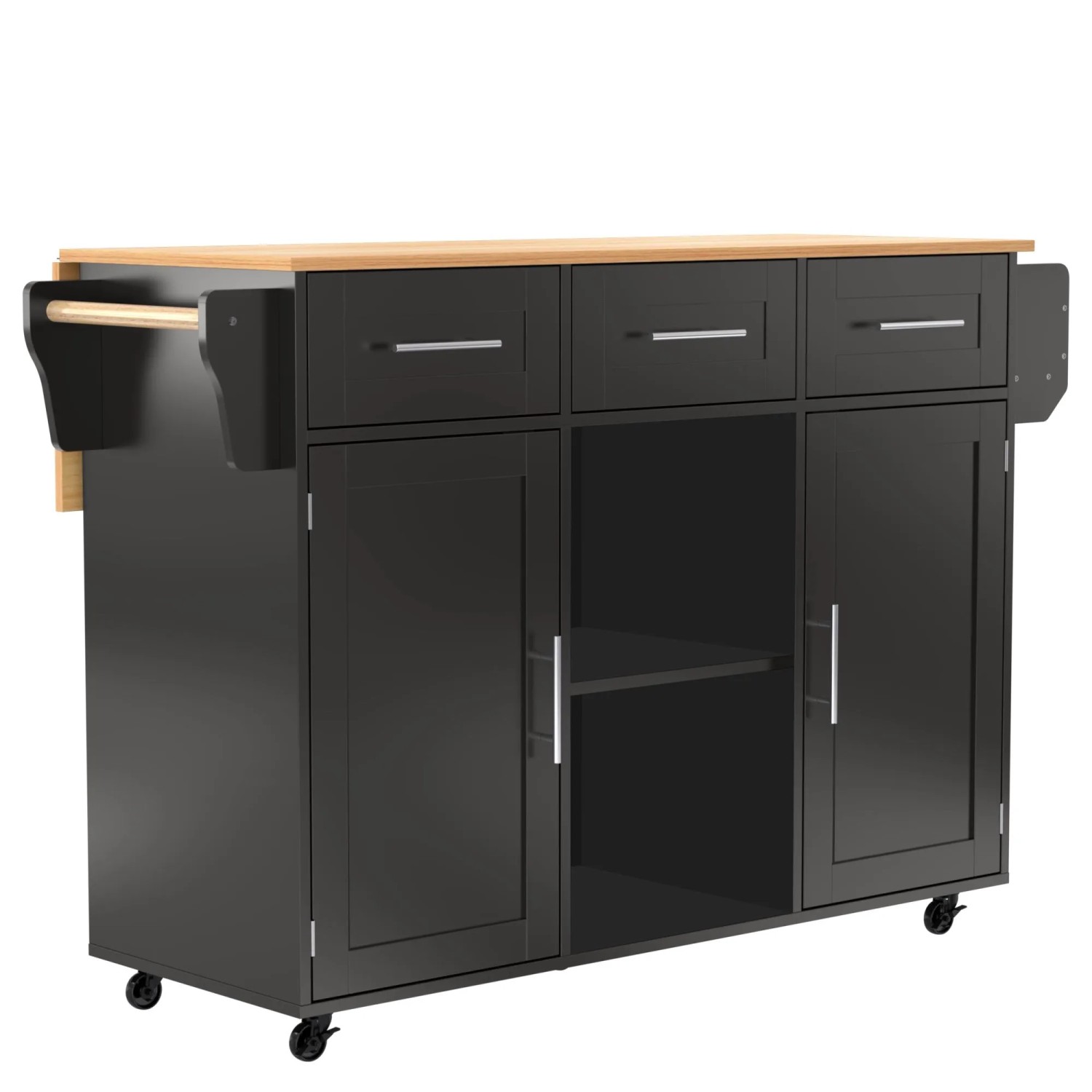 okwish Küchenwagen mit Klappbarer Arbeitsplatte Rollen Ablagetür Esszimme 139x46x91cm Schwarz