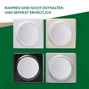 OneKeyElectro Kreuzschalter, Unterputz, ohne Rahmen. Vier Farbvarianten: Weiß, Beige, Schwarz, Grau.