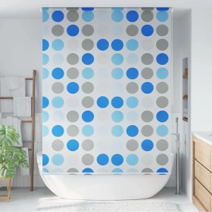 vidaXL Duschrollo 160x240 cm mit Kreismuster in Blau und Grau.