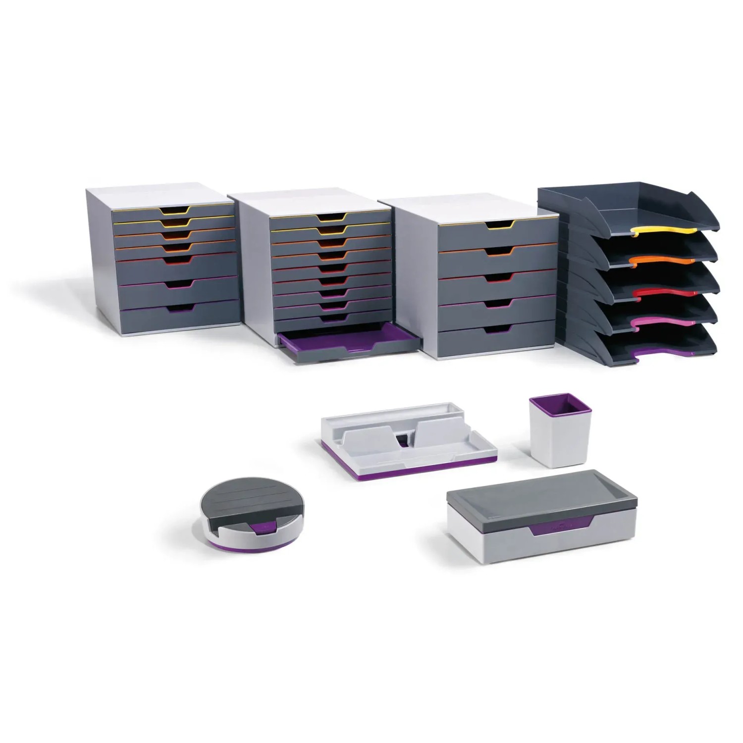 Durable Schubladenbox Varicolor Mix, A4, 4 Fächer, mit Büro-Ordnungshelfern.