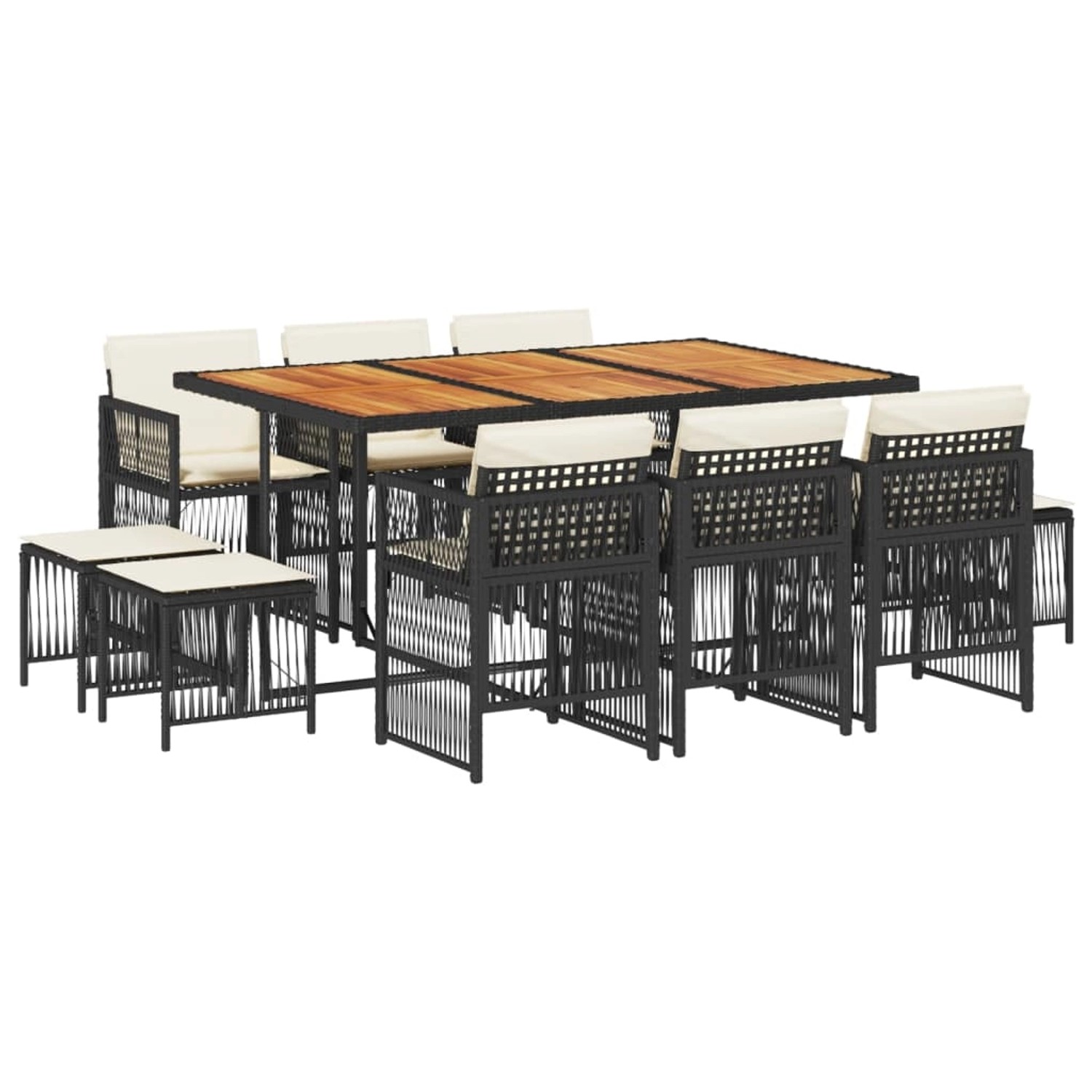 vidaXL 11-Tlg Garten-Essgruppe mit Kissen Schwarz Poly Rattan 3210975 günstig online kaufen
