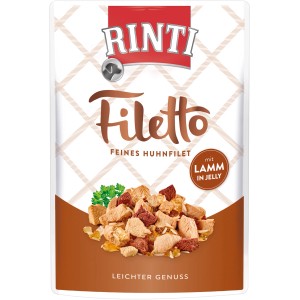 Rinti Filetto Hunde-Nassfutter Huhn mit Lamm in Jelly, 100g Packung.