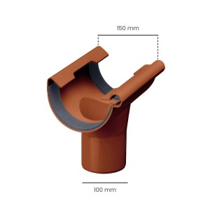 Brauner Inefa Einhangstutzen aus PVC, halbrund, NW 150/DN 100, für Regenrinne und Fallrohr der Dachentwässerung.