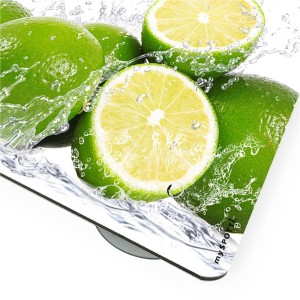 Myspotti Mini-Spritzschutzplatte mit Limetten-Motiv, ideal als Küchenrückwand.
