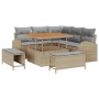 Beiges vidaXL Garten-Sofa-Set mit Tisch und Kissen, 8-teilig, aus Poly Rattan.