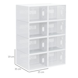 HOMCOM Schuhschrank aus Kunststoff mit 8 transparenten Fächern (35x25x19cm) für bis zu Schuhgröße 43.