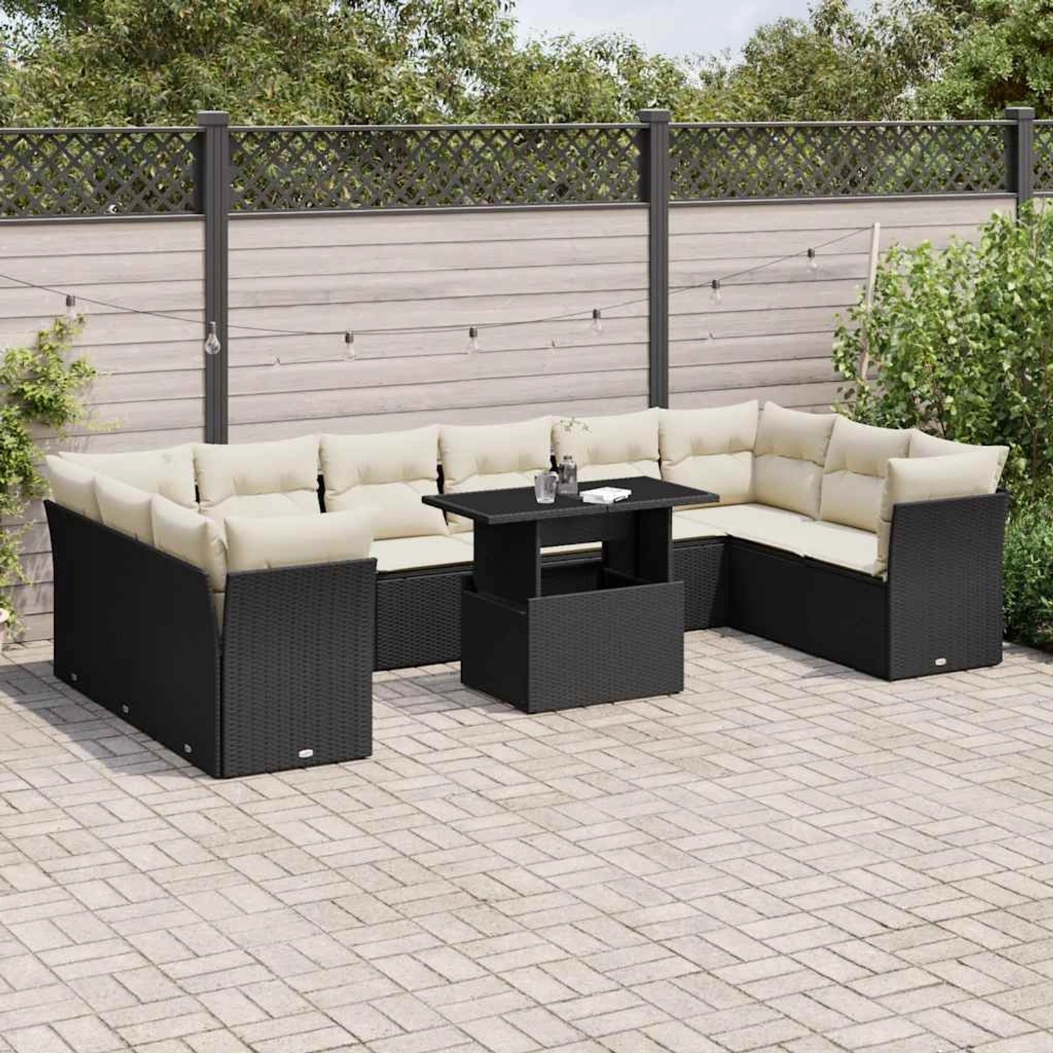 vidaXL 11-Tlg Garten-Sofagarnitur mit Kissen Schwarz Poly Rattan 3266856 günstig online kaufen