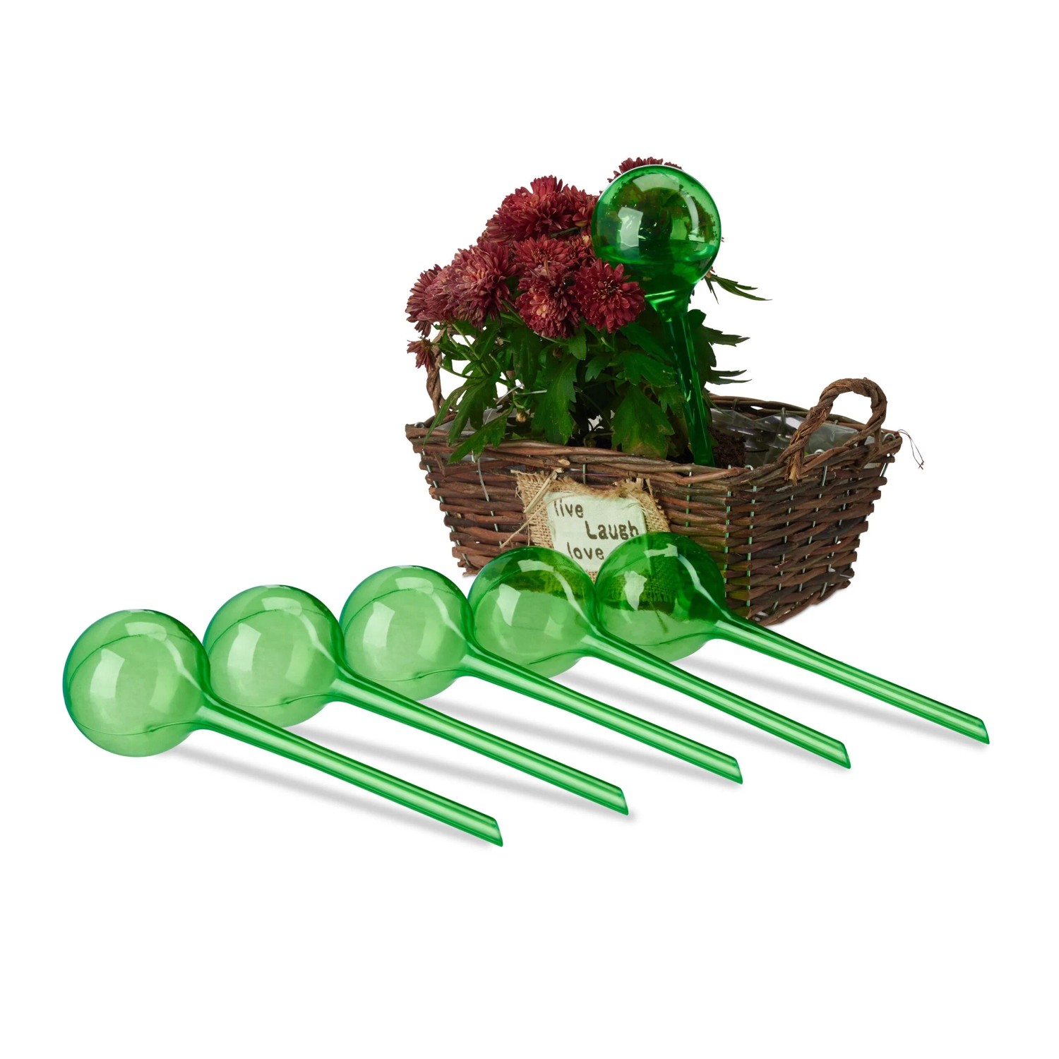 Relaxdays Bewässerungskugeln 6er Set Kunststoff Grün Selbstbewässernd 28 cm x 8 cm