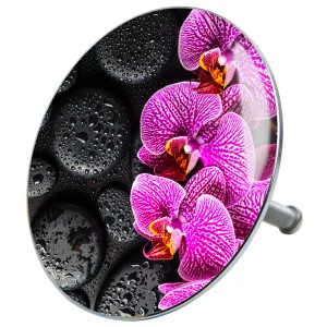 Sanilo Badewannenstöpsel Madeira mit Orchideen- und Steinmotiv.