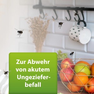 Ardap Repell Ungezieferspray: Abwehr von Fliegen in Küche mit Obstkorb. Wirkt gegen Ungeziefer.