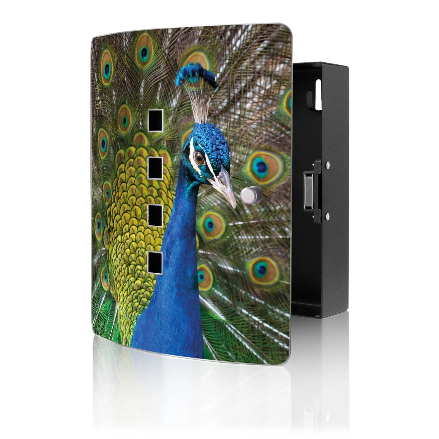Banjado Design Schlüsselkasten Aus Edelstahl Für 10 Schlüssel 24x21,5x7cm Mit Magnetverschluss Motiv Pfau