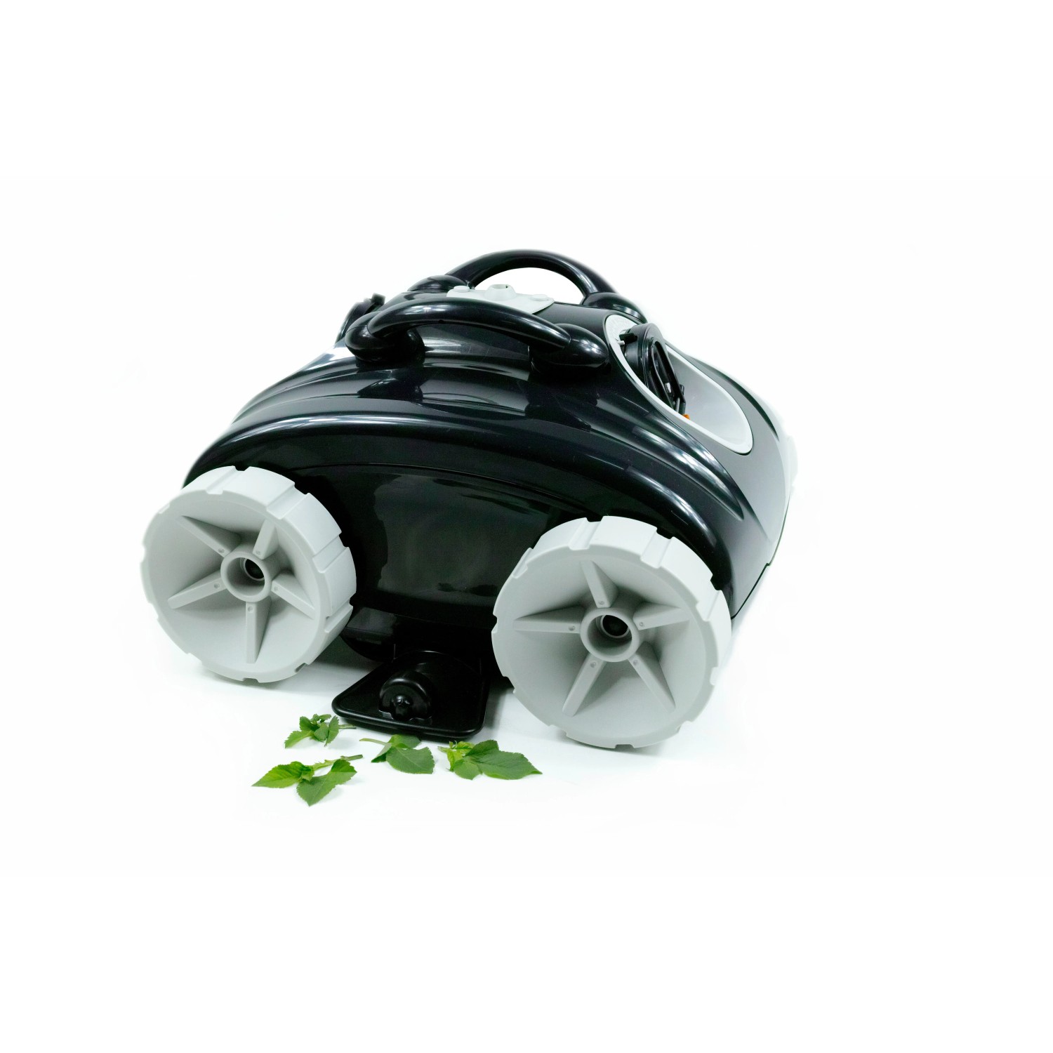 Interline Poolroboter Jellyfish 5220, schwarz, mit grauen Rädern und Tragegriff.