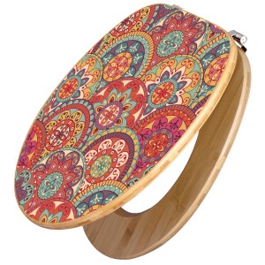 Banjado WC-Sitz aus Bambus mit Rosetten-Motiv. Toilettendeckel aus Holz mit Universal Scharnieren.