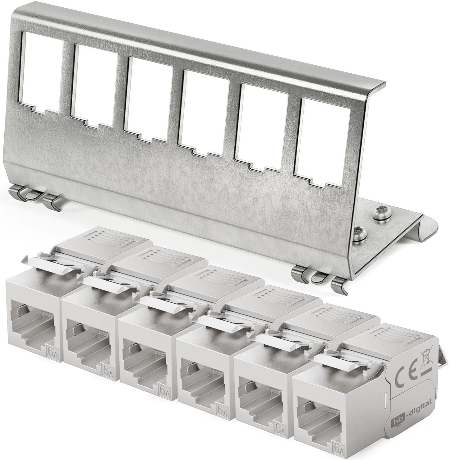 hb-digital Hutschienenadapter 6 Port mit CAT 6a Keystone Modul RJ45