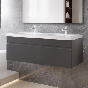 AICA Waschtisch mit Unterschrank, 120 cm, anthrazit hochglanz. Badmöbel Set mit Softclose.