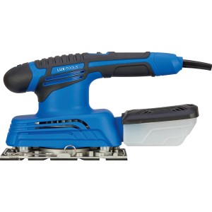 Blauer LUX Schwingschleifer E-SWS-280 mit Staubfangbox für Schleifarbeiten.