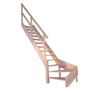 StarWood Treppe Rhodos, Buche, gewendelt links, mit Holzgeländer.