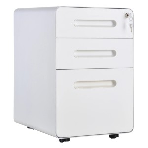 Weißer Vinsetto Rollcontainer aus Stahl mit 3 Schubladen zur Aufbewahrung im Büro.