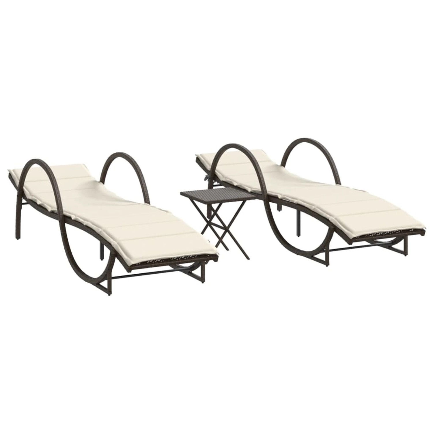 vidaXL Sonnenliegen 2 Stk mit Tisch Braun Poly Rattan 368264 günstig online kaufen