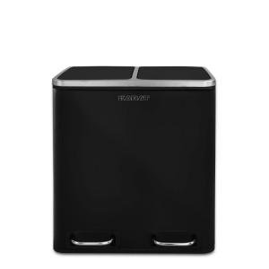 Schwarzer Karat Mülleimer Felix mit 2 Fächern (je 30L) und Trennsystem aus Edelstahl.