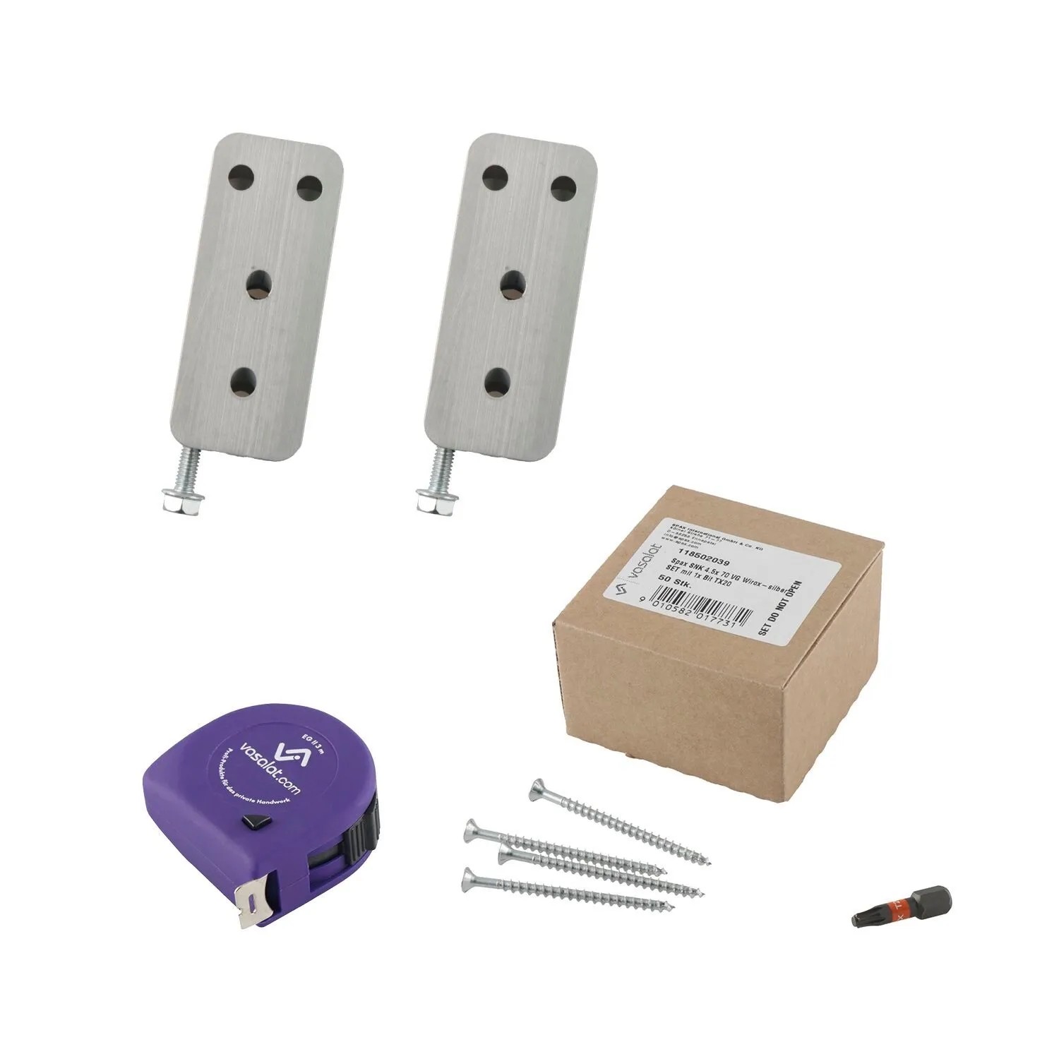 vasalat Set HVP Schwerlastverbinder 25x60x12 mm mit Sicherung Spaxschrauben & Bit TX20