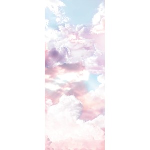 Komar Vlies Fototapete „Clouds“: Wolkenmuster in Rosa, Lila und Weiß, 100x250 cm.