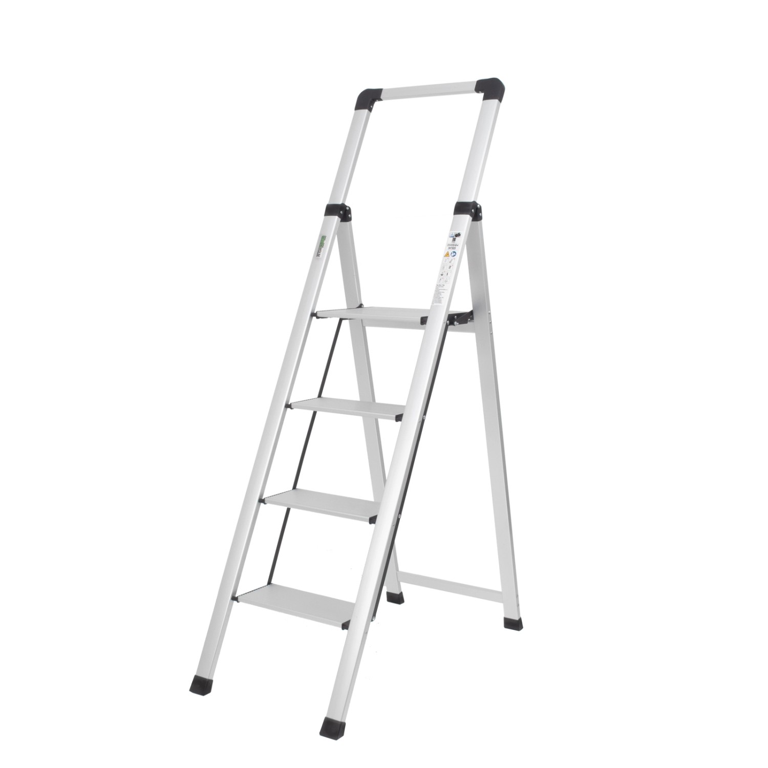 TRUTZHOLM Alu Trittleiter 4 Stufig Klappbar mit Handlauf 150kg Silber_2