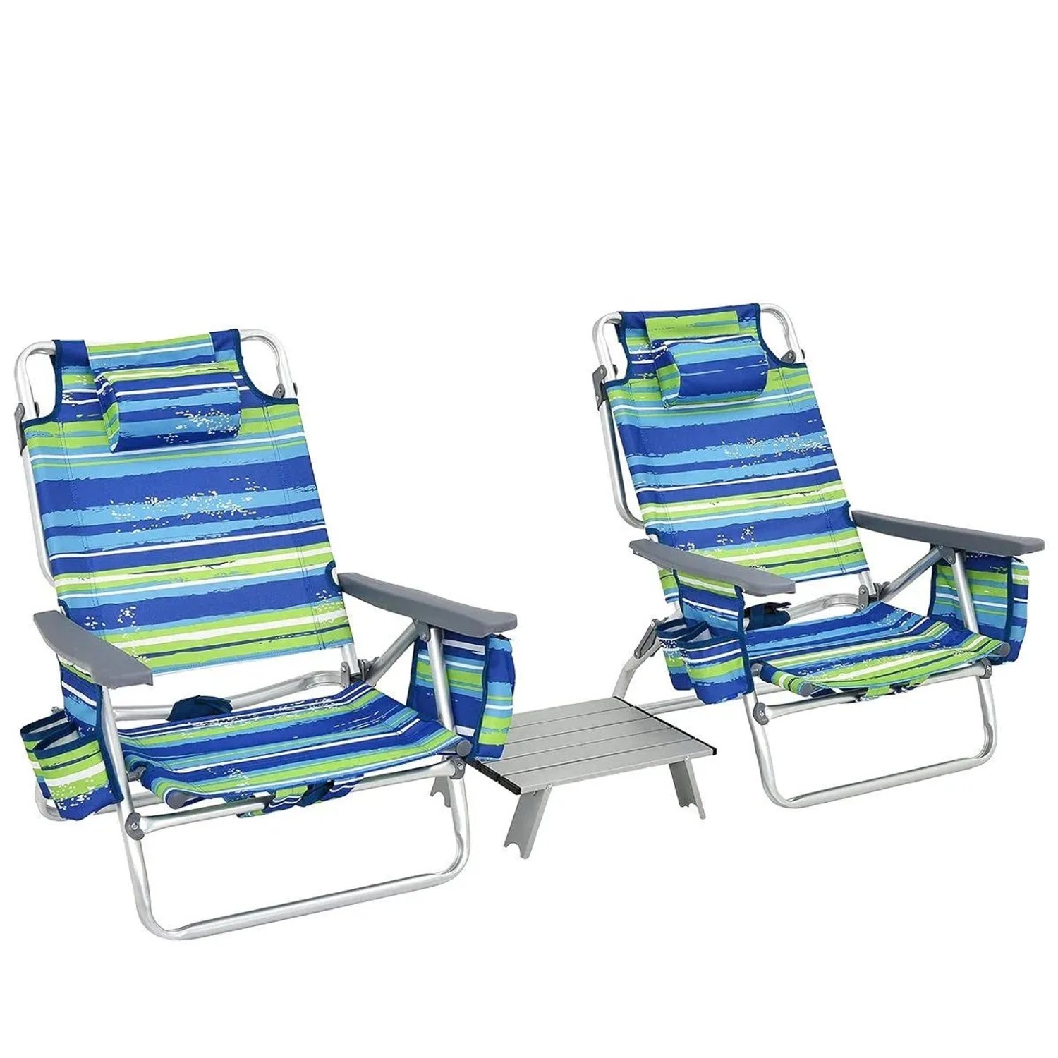 Costway Strandstühle und Tisch Set mit Verstellbarer Rückenlehne Blau