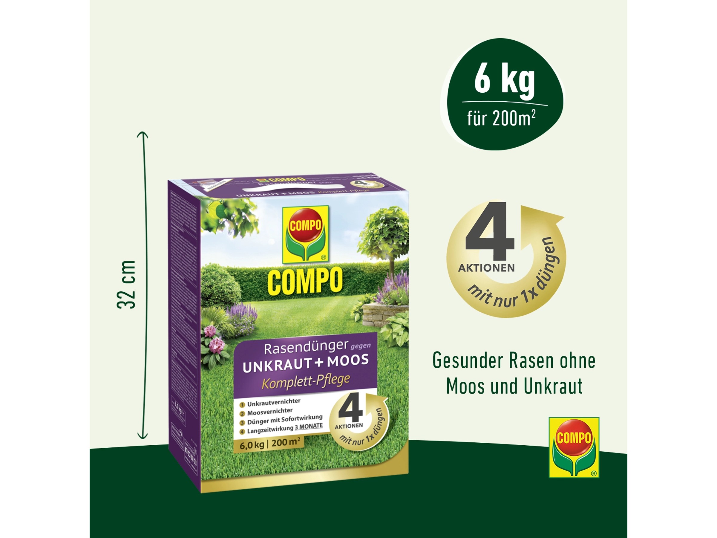 COMPO Rasendnger 9kg (fr 200m)  Langzeit + Unkraut & Moosvernichter,  Made In Germany
