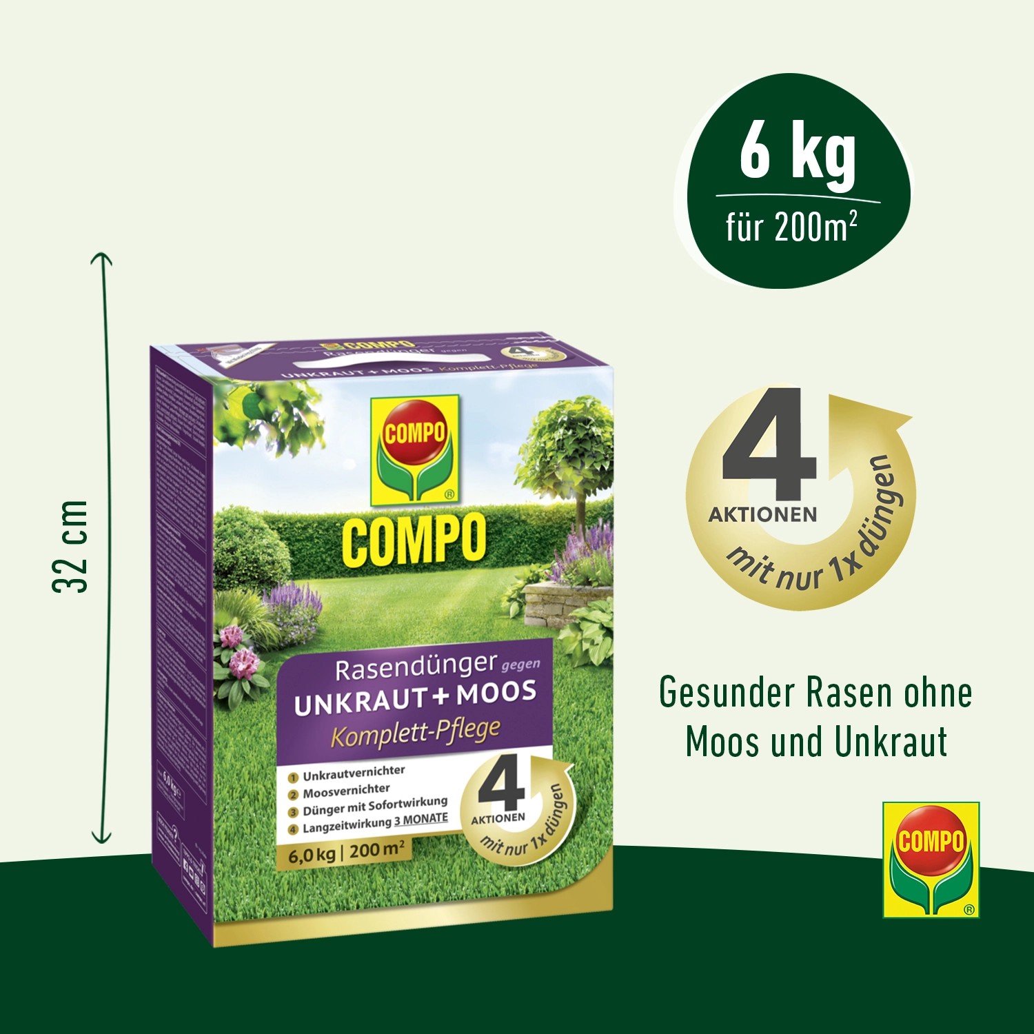 Compo Rasendünger Unkraut & Moos 4in1 KomplettPflege 6 kg für 200 m²
