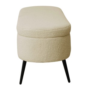 Beige Svita Ivy Sitzbank mit Stauraum, Teddystoff und schwarzen Füßen.
