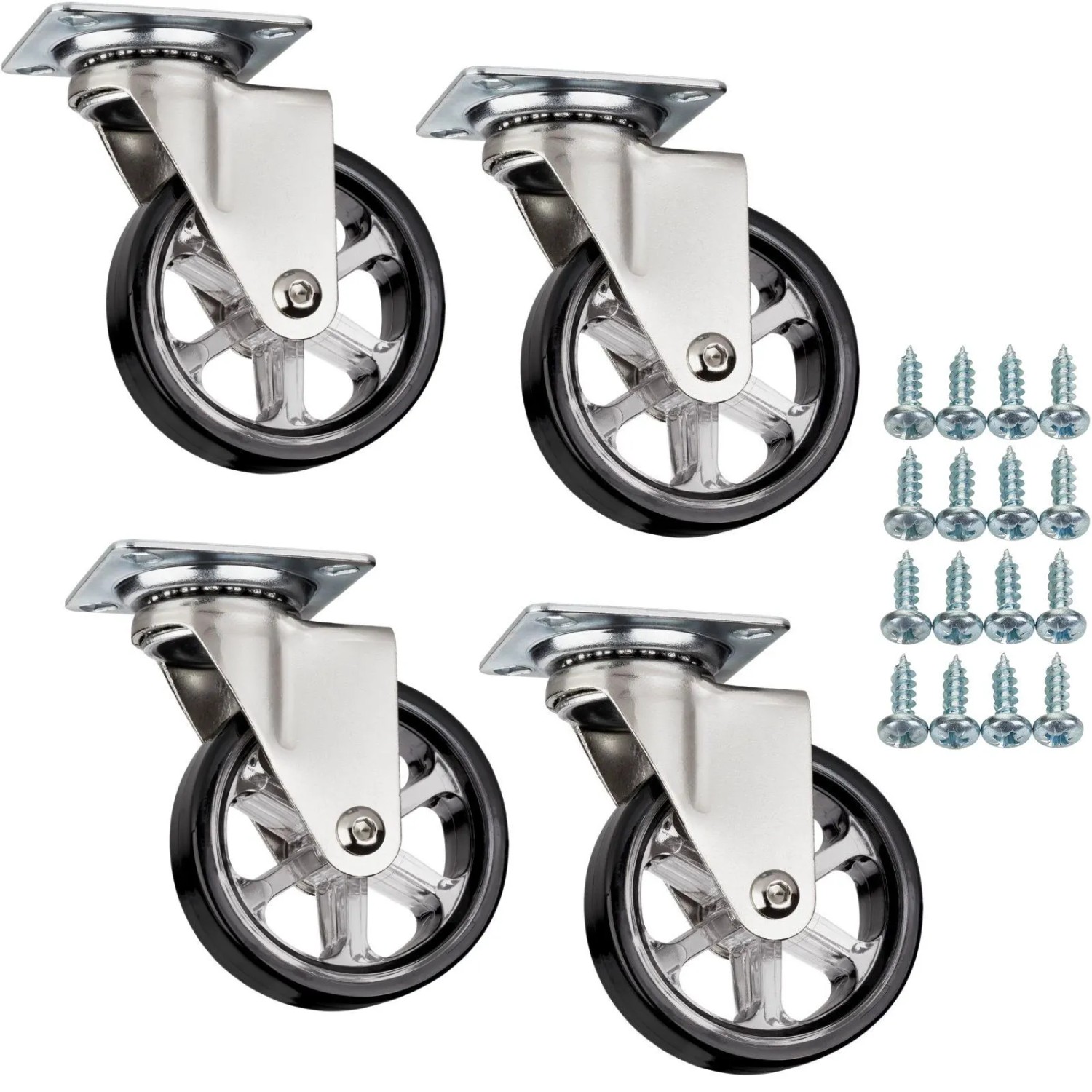 SOTECH 4 x Möbelrolle RAPID Ø75 mm Schwarz Ohne Bremse inkl. Schraubenset